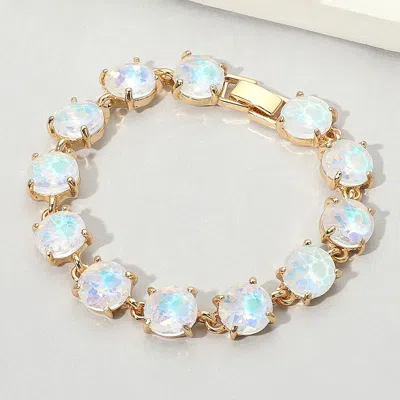 Fashnzfab Round Stone Link Evening Bracelet Opal, White In Silver