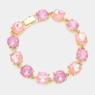 Fashnzfab Round Stone Link Evening Bracelet Pink