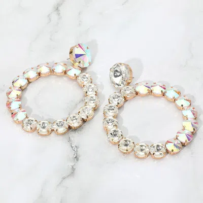 Fashnzfab Round Stone Link Evening Earrings - Ab, Gold