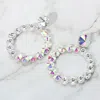Fashnzfab Round Stone Link Evening Earrings - Ab, Silver In Silver