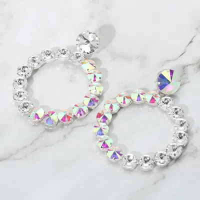 Fashnzfab Round Stone Link Evening Earrings - Ab, Silver
