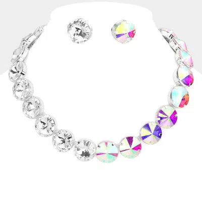 Fashnzfab Round Stone Link Evening Necklace - Ab, Silver
