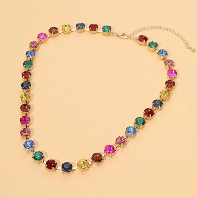 Fashnzfab Round Stone Link Statement Necklace In Blue