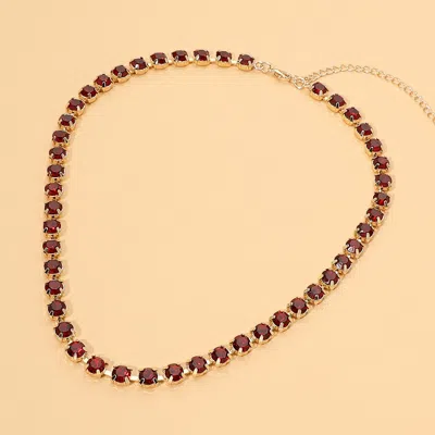 Fashnzfab Round Stone Link Statement Necklace In Red