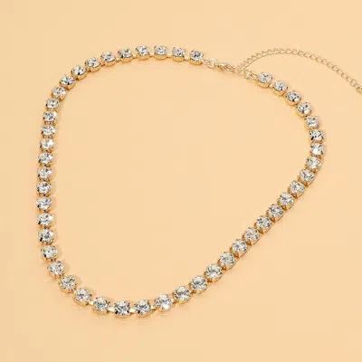 Fashnzfab Round Stone Link Statement Necklace In Silver
