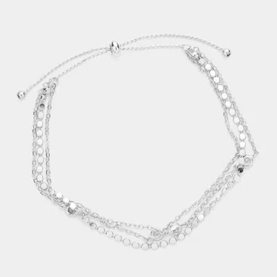 Fashnzfab Round Stone Link Triple Layered Pull Tie Bracelet Rhodium In Metallic