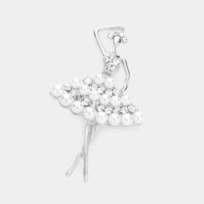 Fashnzfab Round Stone Pearl Embellished Ballerina Pin Brooch In Metallic