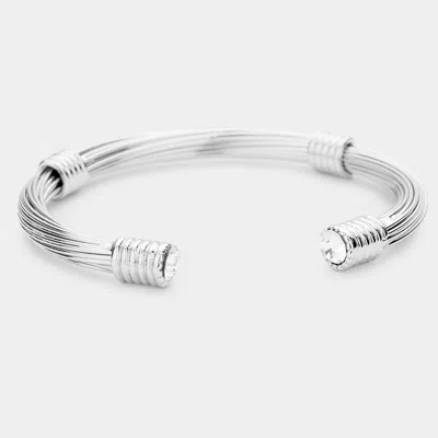 Fashnzfab Round Stone Point Metal Cuff Bracelet Rhodium In Silver
