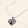 Fashnzfab Round Stone Pointed Antique Metal Heart Pendant Necklace In Black