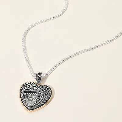 Fashnzfab Round Stone Pointed Antique Metal Heart Pendant Necklace In Metallic