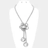 Fashnzfab Round Stone Pointed Bling Studded Flower Pendant Long Necklace - Silver In Metallic