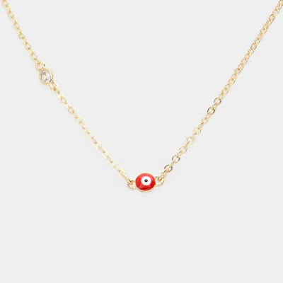 Fashnzfab Round Stone Pointed Evil Eye Pendant Necklace In Gold
