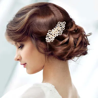 Fashnzfab Round Stone Pointed Hair Comb In Gold