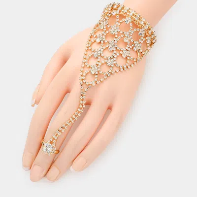 Fashnzfab Round Stone Pointed Hand Chain Evening Bracelet In Gold