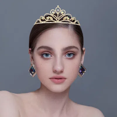 Fashnzfab Round Stone Pointed Princess Tiara In Purple