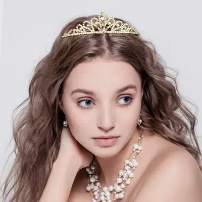 Fashnzfab Round Stone Pointed Princess Tiara In Silver