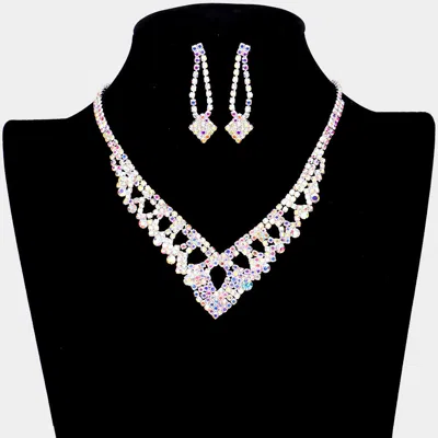 Fashnzfab Round Stone Pointed Rhinestone Necklace In Multi