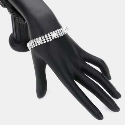 Fashnzfab Round Stone Pointed Rhinestone Paved Evening Bracelet Rhodium In Black