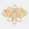 Fashnzfab Round Stone Pointed Rhinestone Paved Flower Adjustable Evening Bracelet / Arm Cuff Clear, Gold In Multi