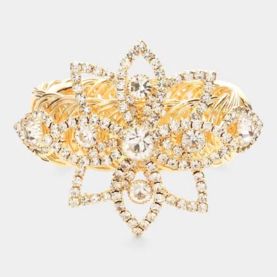 Fashnzfab Round Stone Pointed Rhinestone Paved Flower Adjustable Evening Bracelet / Arm Cuff Clear, Gold In Multi