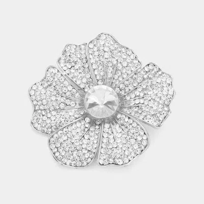 Fashnzfab Round Stone Pointed Rhinestone Paved Flower Pin Brooch In Metallic