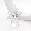 Fashnzfab Round Stone Pointed Rhinestone Paved Flower Stretch Ring - Clear, Silver In White