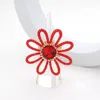 Fashnzfab Round Stone Pointed Rhinestone Paved Flower Stretch Ring - Red In Red