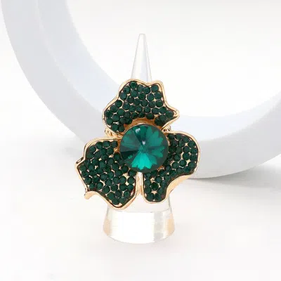 Fashnzfab Round Stone Pointed Rhinestone Paved Flower Stretch Ring In Gold