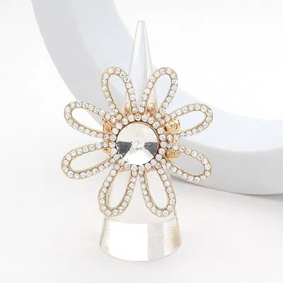 Fashnzfab Round Stone Pointed Rhinestone Paved Flower Stretch Ring In Multi