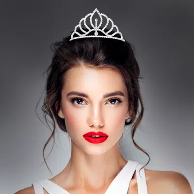 Fashnzfab Round Stone Pointed Rhinestone Paved Princess Tiara In Silver