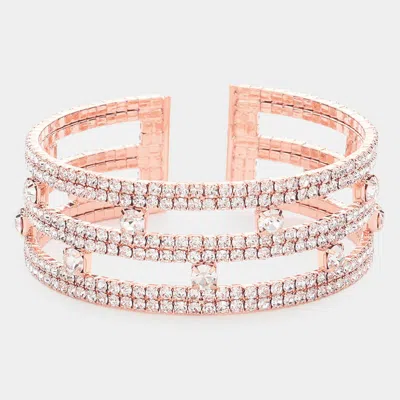 Fashnzfab Round Stone Pointed Split Cuff Evening Bracelet Rose Gold In Pink