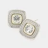 Fashnzfab Round Stone Pointed Square Stud Earrings - Rhodium In Gold
