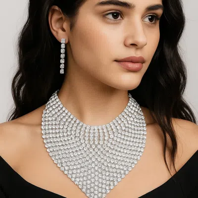 Fashnzfab Round Stone Statement Bib Evening Necklace In Multi
