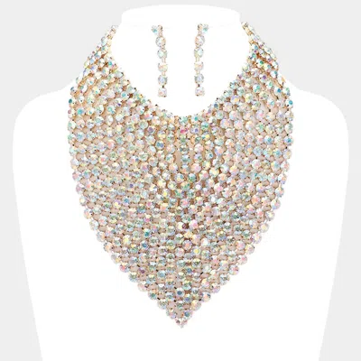 Fashnzfab Round Stone Statement Bib Evening Necklace In Multi