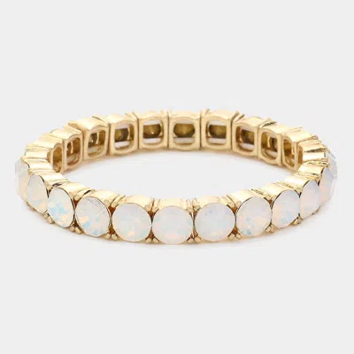 FASHNZFAB ROUND STONE STRETCH EVENING BRACELET - WHITE, WORN GOLD