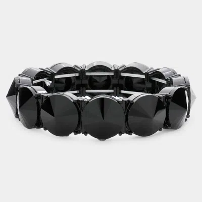 Fashnzfab Round Stone Stretch Evening Bracelet In Black