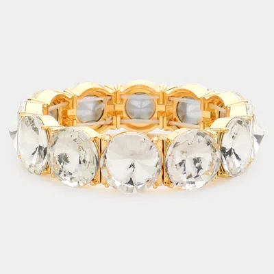 Fashnzfab Round Stone Stretch Evening Bracelet Gold