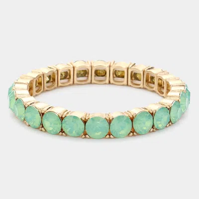 Fashnzfab Round Stone Stretch Evening Bracelet Mint, Worn Gold