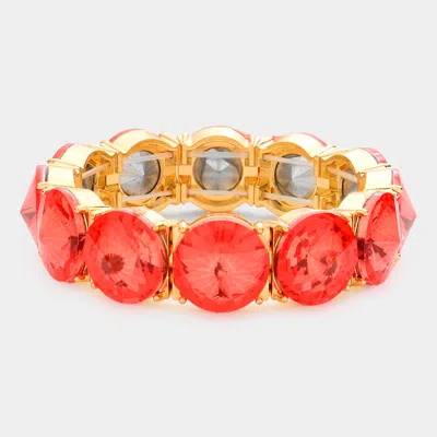 Fashnzfab Round Stone Stretch Evening Bracelet Orange In Red