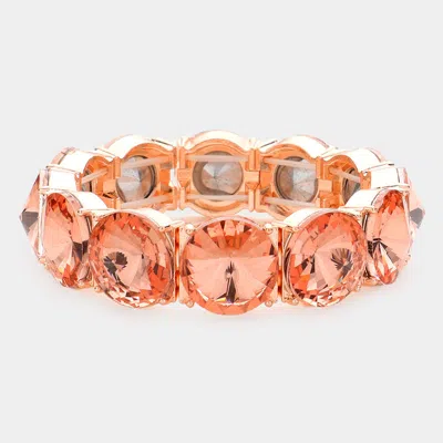 Fashnzfab Round Stone Stretch Evening Bracelet Peach In Pink