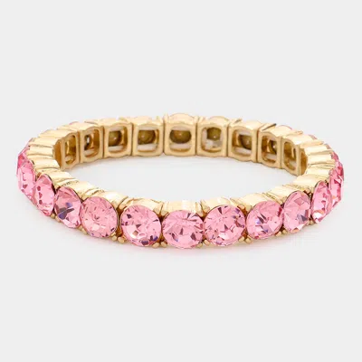 Fashnzfab Round Stone Stretch Evening Bracelet Pink
