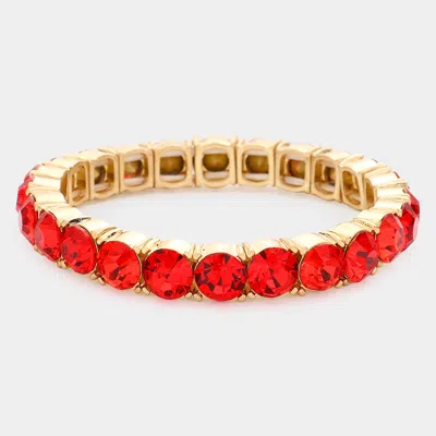 Fashnzfab Round Stone Stretch Evening Bracelet Red