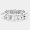 Fashnzfab Round Stone Stretch Evening Bracelet Silver In Silver