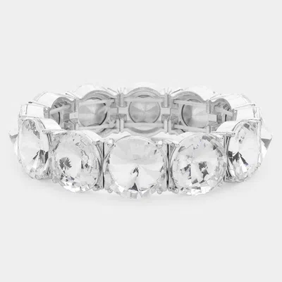 Fashnzfab Round Stone Stretch Evening Bracelet Silver