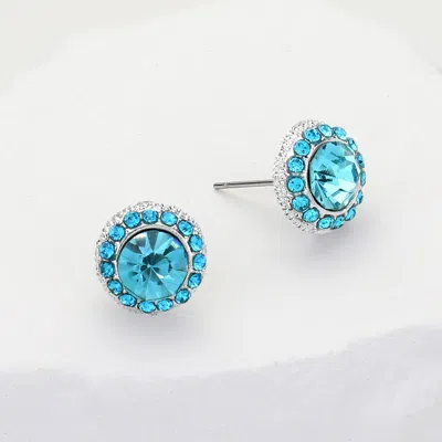 Fashnzfab Round Stone Stud Evening Earrings - Aqua In Blue