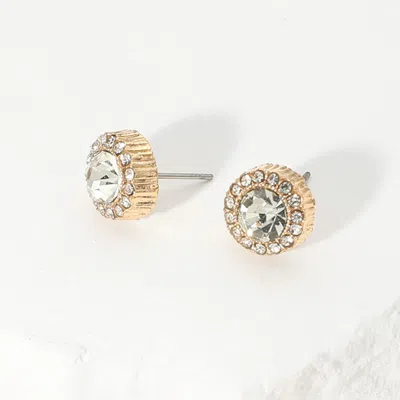 Fashnzfab Round Stone Stud Evening Earrings - Clear, Gold In Metallic