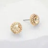 Fashnzfab Round Stone Stud Evening Earrings - Lt Col Topaz In Gold