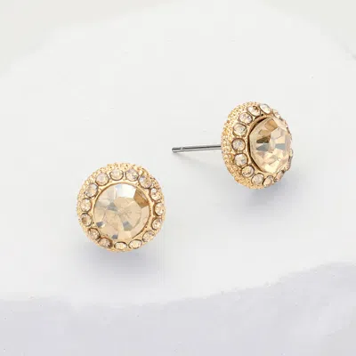 Fashnzfab Round Stone Stud Evening Earrings - Lt Col Topaz In Gold