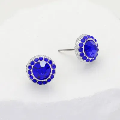 Fashnzfab Round Stone Stud Evening Earrings - Sapphire In Blue