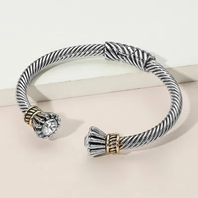 Fashnzfab Round Stone Tip Antique Metal Hinged Cuff Bracelet Antique Gold, Antique Silver, Two Tone In Multi